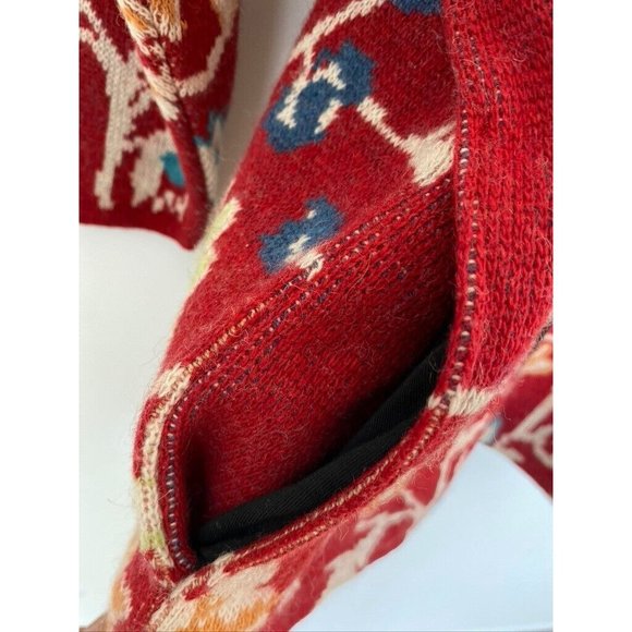 Jacquard Du Monde Sz L Knit Wool Blend Jacket Fleece Liner Floral Made in France - Picture 6 of 13